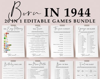 80th Birthday Games Bundle Printable Born in 1944 Birthday Party Pack Bday Activity Ideas for Women Men Turning 80 Years Old 40s Games SP2