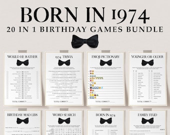 50th Birthday Games for Men Born in 1974 Birthday Party Games Bundle Black and Gold Birthday Gift for Dad Husbands Bday Party Activities TB1