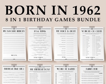 Born in 1962 Birthday Games Bundle Printable Turning 62 Activity Ideas 62nd Birthday Decor Gatsby Theme Art Deco Style Mens Party Boy RG2