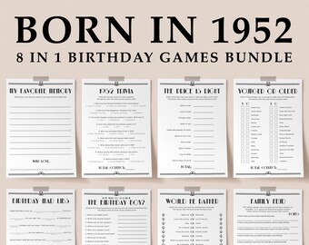 Born in 1952 Birthday Games Bundle Instant Download Gatsby Themed Bday Party Ideas Turning 72 Activities 72nd Birthday Decor Dad Grandpa RG2