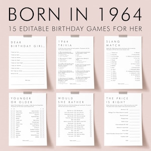 61st Birthday Games Printable for Her Born in 1964 Trivia The Price is Right Would She Rather Advice and Wishes for the Birthday Girl AM1