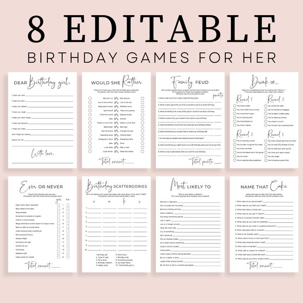 Womens Birthday Party Games Printable Birthday Games for Her Adult Would She Rather Dear Birthday Girl Activity Ideas 21st 30 40 50th 60 SP2