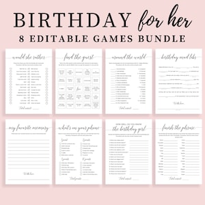 Verjaardagsfeestjegames voor haar Bewerkbare verjaardagsgames voor vrouwen Volwassenen Verjaardagsactiviteiten Bingokaarten vinden Bday Mad Libs-spel CL2