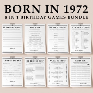1972 Birthday Games Bundle Printable Born in 1972 Trivia Games for Him ...