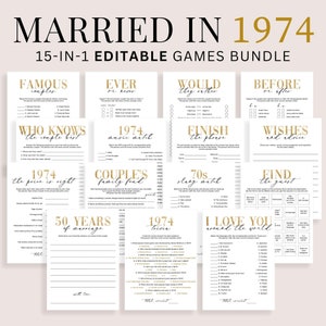 51周年記念パーティーゲーム 印刷可能 1974年結婚ゲームバンドル 金婚式 結婚51周年 1974年結婚パーティー 51周年記念MV1