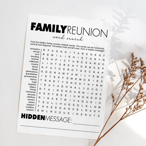 Family Reunion Word Search Game with Hidden Message Fun Family Gatherings Printable for Kids and Adults Indoor Activities for All Ages SL2