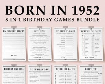 Born in 1952 Birthday Games Pack Printable Roaring Twenties Theme Bday Party Ideas Turning 72 Years Old Activities 72nd Grandmother Mom RG2