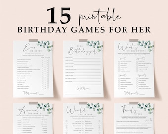 Greenery Birthday Party Games Bundle for Her Eucalyptus Bday Activities for Women Adult Celebrations Outdoor Garden Theme Watercolor PDF SG2