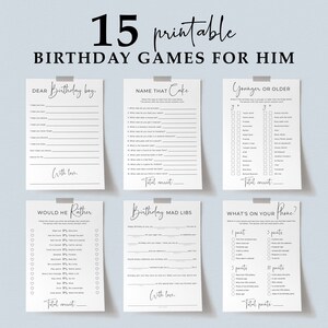 Printable Birthday Games for Dad Husband Father Birthday Party Activities Bundle Black and White Theme Simple Dear Birthday Boy Wishes SP2