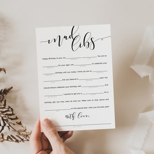 Grappige verjaardag Mad Libs-spel Afdrukbare verjaardagsspelletjes voor volwassenen en kinderen Eenvoudige feestactiviteit om te spelen Indoor Verjaardag Ad Libs-advieskaart EL1
