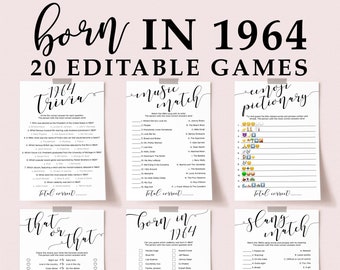 60th Birthday Games Editable Templates Party Like Its 1964 Birthday Party Activities for Him and Her Born in 1964 Trivia Quiz Wishes EL1