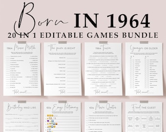 60th Birthday Games Bundle Printable Born in 1964 Birthday Party Pack Bday Activity Ideas for Women Men Turning 60 Years Old 60s Games SP2