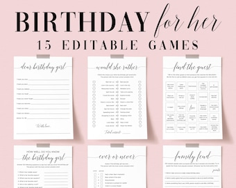 Birthday Games for Her Printable Modern Birthday Party Games for Women Birthday Games for Adults Birthday Girl Bundle 21st 30th 50 60th CL2