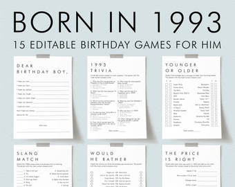 31st Birthday Party Games for Him Editable Birthday Games Bundle Simple Minimalist Modern Bday Games for Men Born in 1993 Birthday Boy AM1