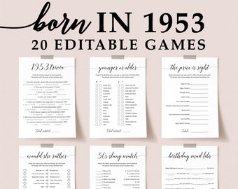 1953 Birthday Games Bundle 71st Birthday Party Games Editable Templates Womens Birthday Activity Idea for Her Mom Grandmother 50s Trivia CL2