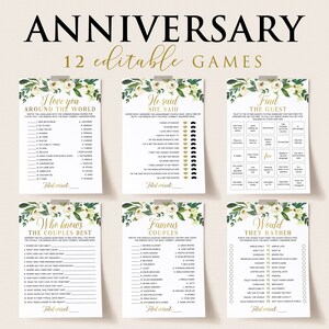 花の記念日パーティーゲームバンドル 印刷可能 25周年 30周年 40周年 50周年結婚記念日ゲーム ゲストを探す ビンゴカード 有名カップルマッチ WR1