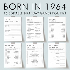 61st Birthday Games Printable for Man Born in 1964 Trivia The Price is Right Would He Rather Advice and Wishes for the Birthday Boy Card AM1