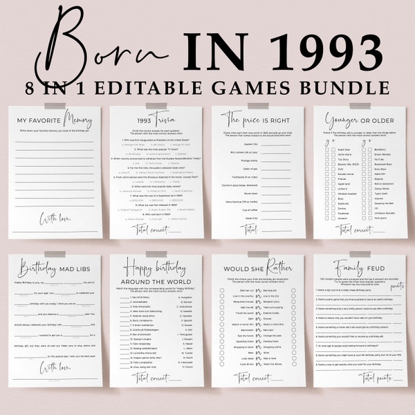 Minimal Birthday Party Games for Woman Turning 31 Years Old Born in 1993 Bday Bash Activities for Groups Family Girl Ladies Her Mad Libs SP2