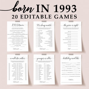 31. Geburtstag Party Spiele 1993 geboren Instant Download Personalisierbare Geburtstagskarten für Sie Moderne Bday Party Frauen Erwachsene 93 Trivia CL2