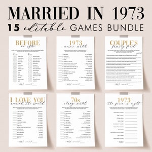 52 Jahre Ehe Party Spiele Bundle Printable Verheiratet im Jahr 1973 Paare Goldene Hochzeit Jubiläum Spiele 52 Jahre Ehe Bingokarten RV1