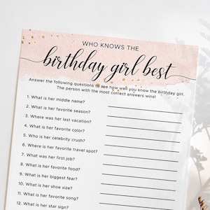 Who Knows the Birthday Girl Best Quiz Pink and Gold Birthday Party Game ...