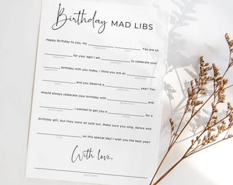 Funny Birthday Mad Libs Game Printable Bday Games for Adults and Kids Simple Party Activities to Play Indoor Birthday Ad Libs Advice SP2