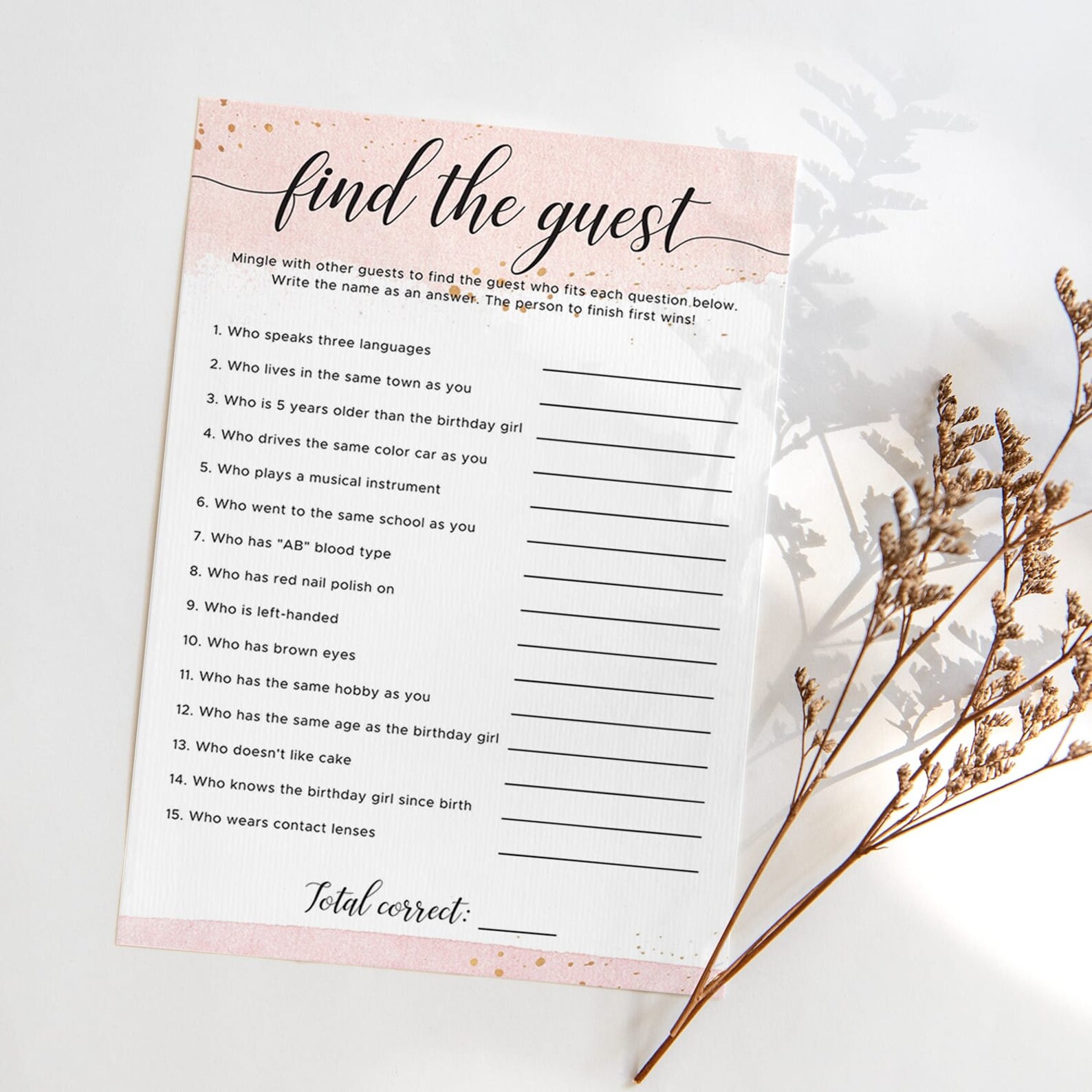 Find the Guest Game Questions Womens Birthday Game Printable Icebreaker