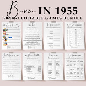 70th Birthday Games Bundle Printable Born in 1955 Birthday Party Pack Bday Activity Ideas for Women Men Turning 70 Years Old 50s Games SP2