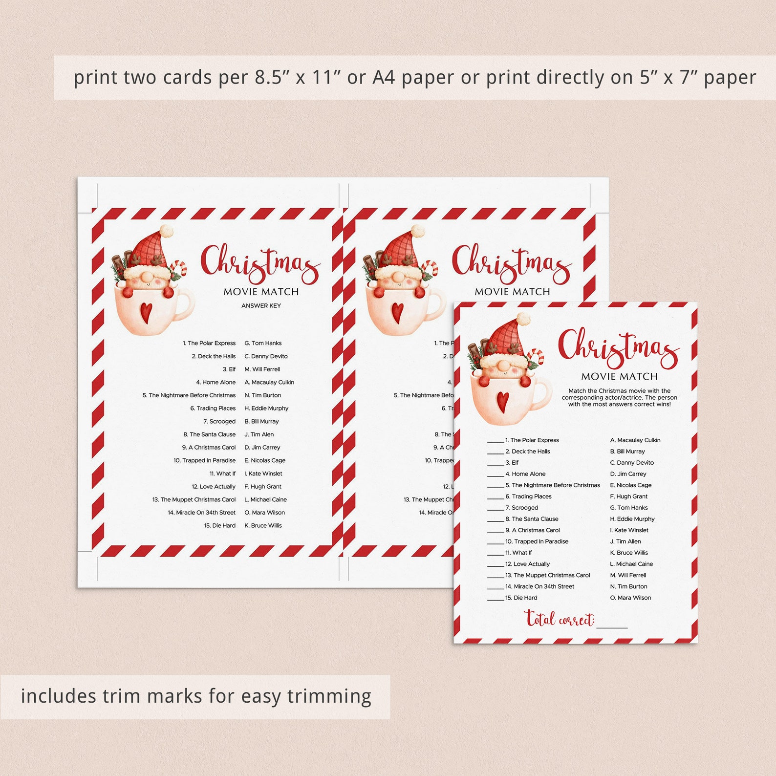 Christmas Movie Match Game Printable Holiday Movie Night Ideas for