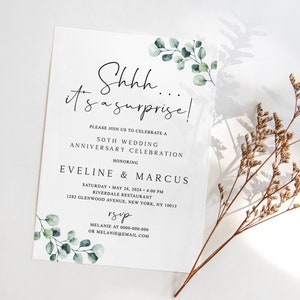 Invitations d'anniversaire en téléchargement numérique Chut c'est une carte surprise Verdure Modèle d'invitation de fête d'anniversaire Anniversaire Save the Date SG2