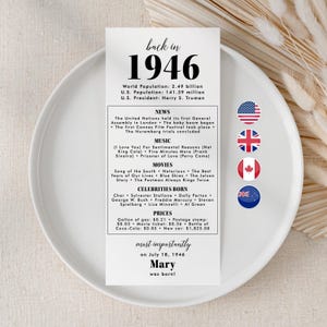80th Birthday Party Decorations 80th Bday Place Cards 80th Born in 1946 Table Card 80th Party Birthday Gift for Her for Him Back in 1946 MV2