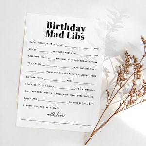 Birthday Mad Libs Printable Modern Birthday Party Games Gender Neutral ...