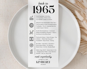 60th Birthday Party Decorations 60th Bday Place Cards 60th Born in 1965 Table Card 60th Party Birthday Gift for Her for Him Back in 1965 UC1