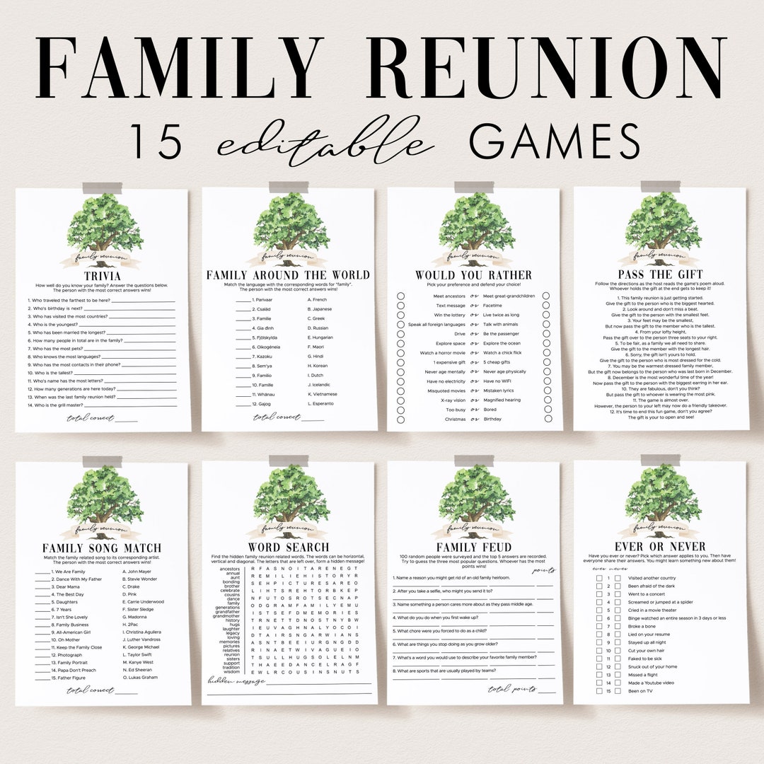 Family Reunion Games Bundle for All Ages Family Member Tree - Etsy