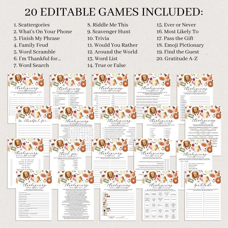 Thanksgiving Games Printable for Kids and Adult Dinner Party - Etsy