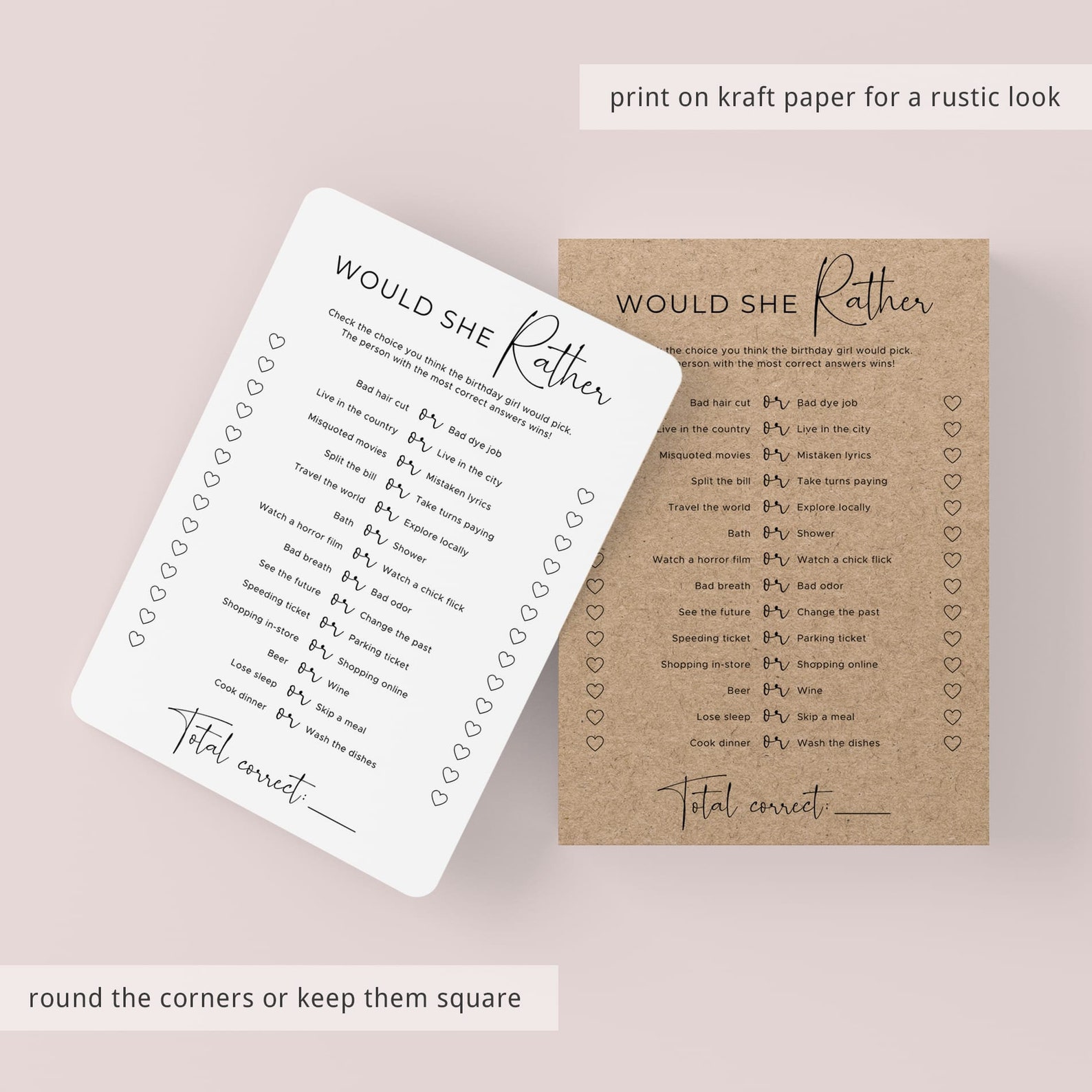 Would She Rather Game for Birthday Girl Games Ideas Printable - Etsy