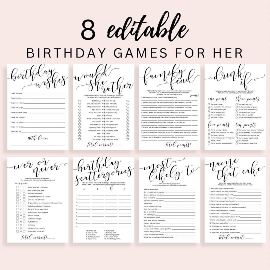 Womens Birthday Party Games Printable Birthday Games for Her Adult ...