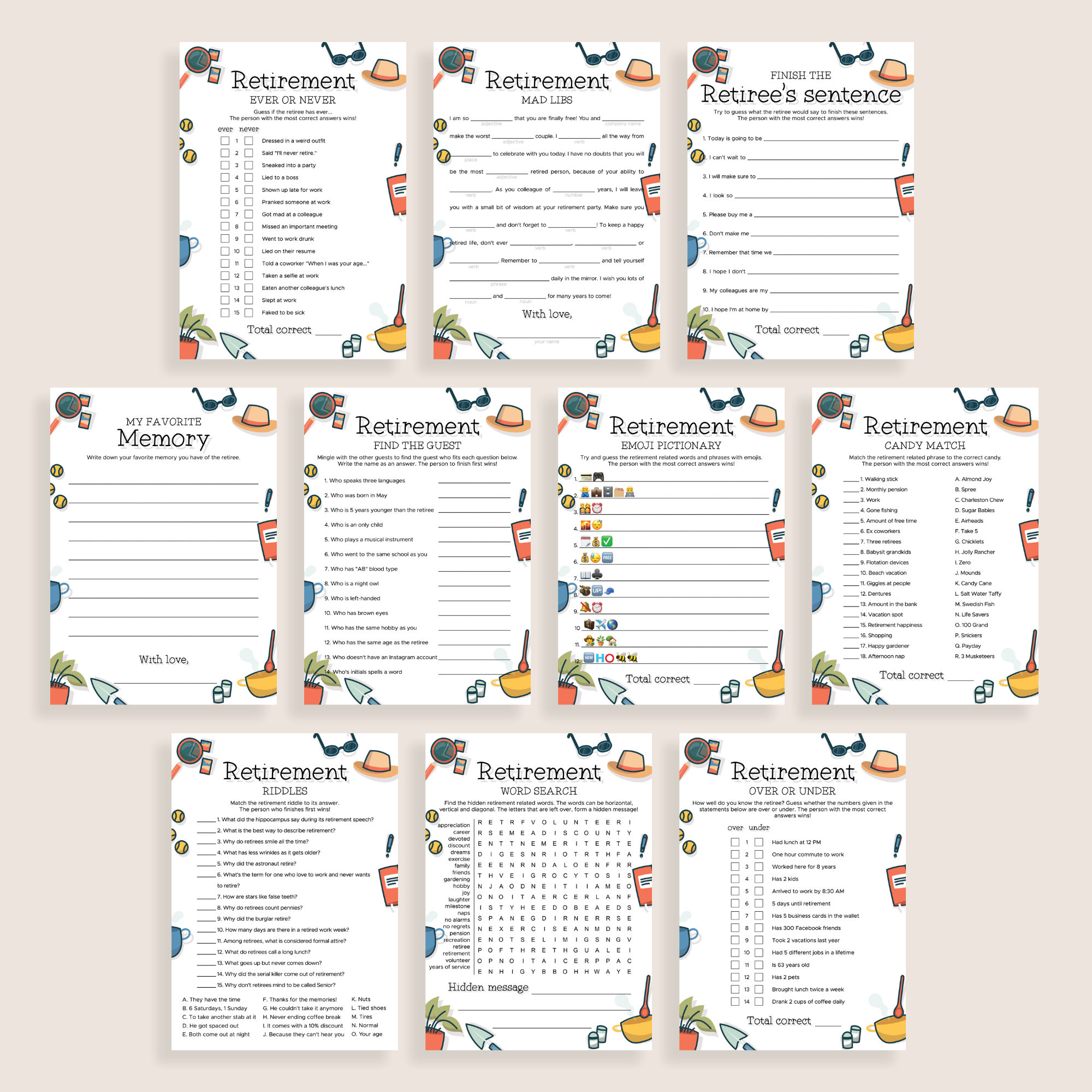 Retirement Party Games Printable Retirement Party Activities for ...