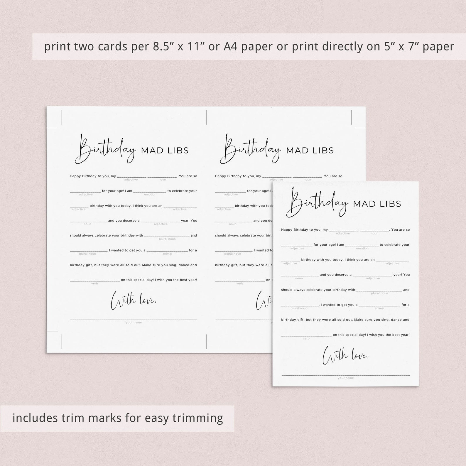 Funny Birthday Mad Libs Game Printable Bday Games for Adults - Etsy