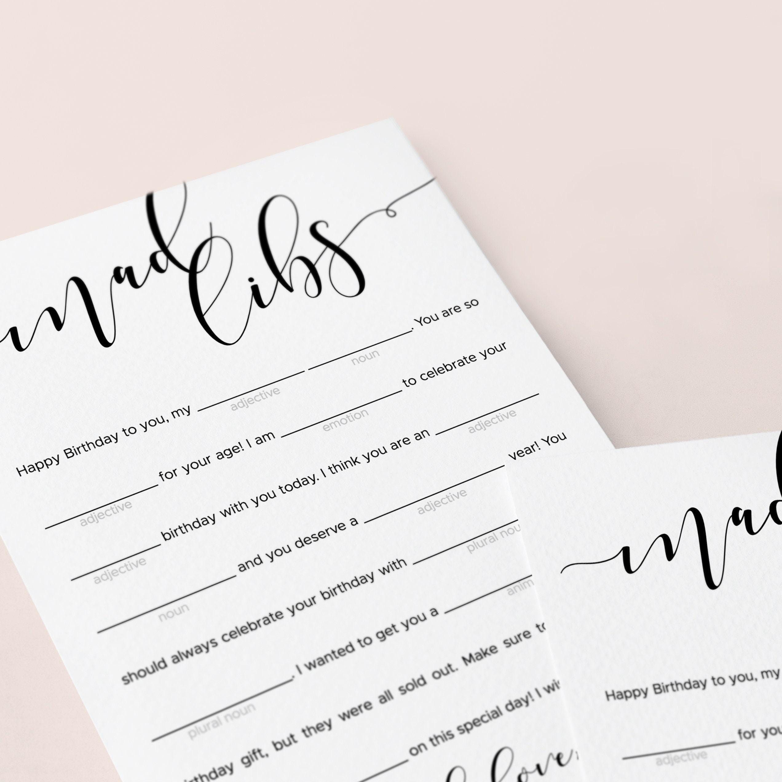 Funny Birthday Mad Libs Game Printable Bday Games for Adults and Kids ...