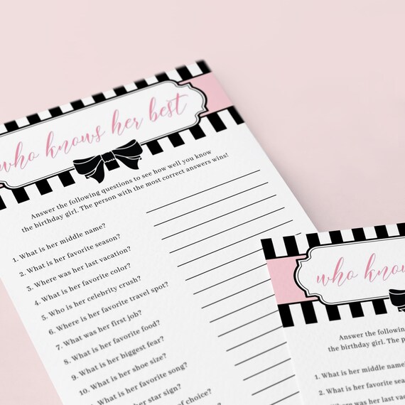 Paris Theme Birthday Party Who Knows Her Best Game How Well Do Etsy