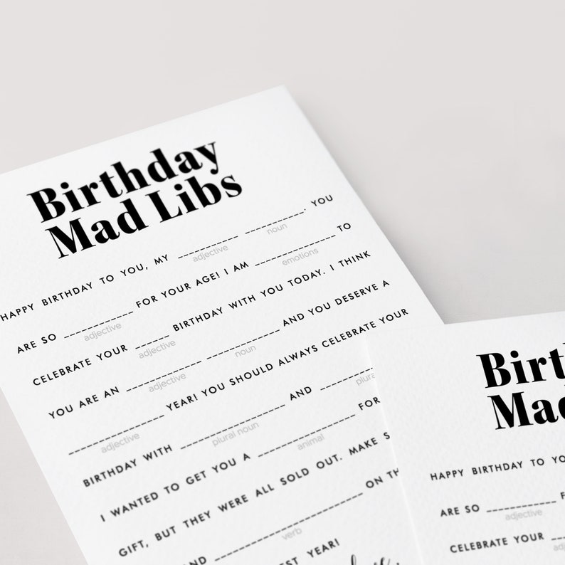 Birthday Mad Libs Printable Modern Birthday Party Games Gender Neutral