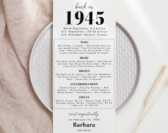 81st Birthday Party Decorations 81st Bday Place Cards 81st Born in 1945 Table Card 81st Party Birthday Gift for Her for Him Back in 1945 MV2