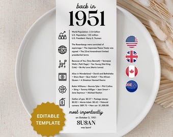75e verjaardag versieringen 1951 Trivia Leuke weetjes Geboren in 1951 Verjaardag tafelkaart 75e verjaardag Cadeau voor haar voor hem Lang geleden in 1951 UC1