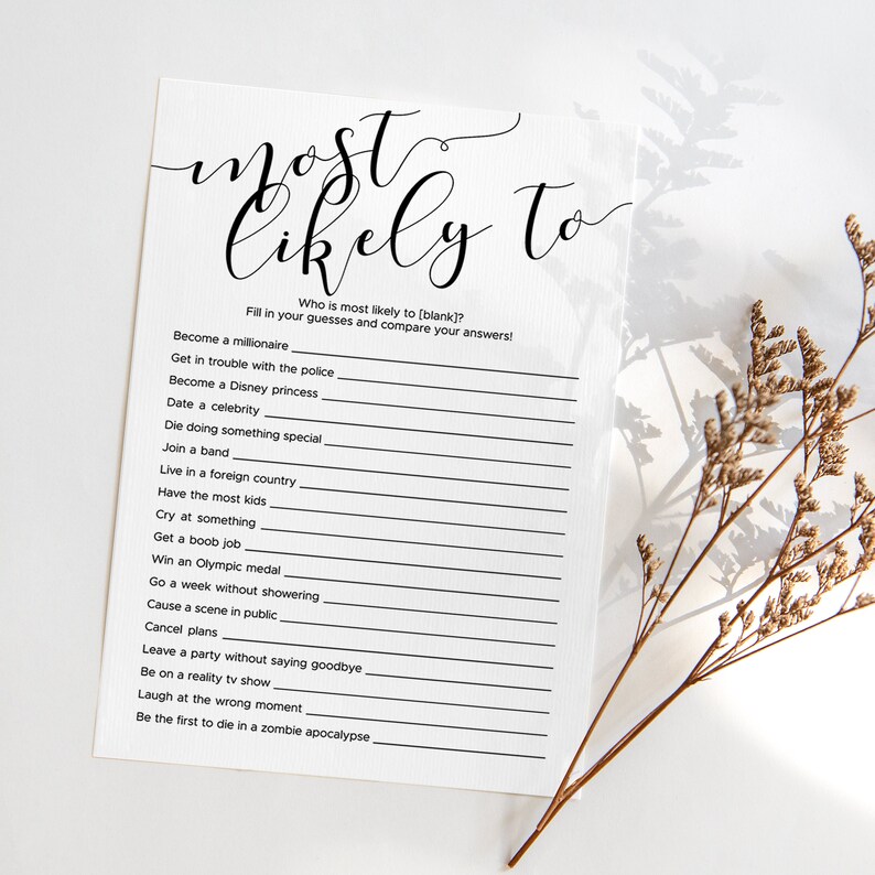 Most Likely to Game Printable Funny Birthday Party Game Ideas Office