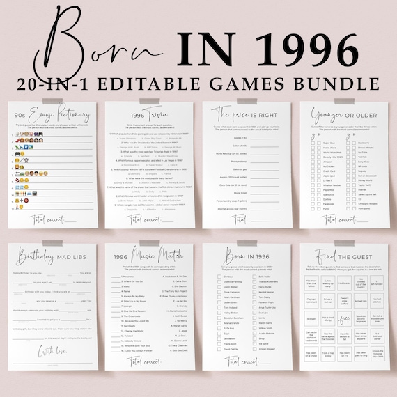30th Birthday Games for Women and Men Born in 1996 Birthday Party Game Personalized Birthday Games for Adults 90s Birthday 1996 Trivia SP2