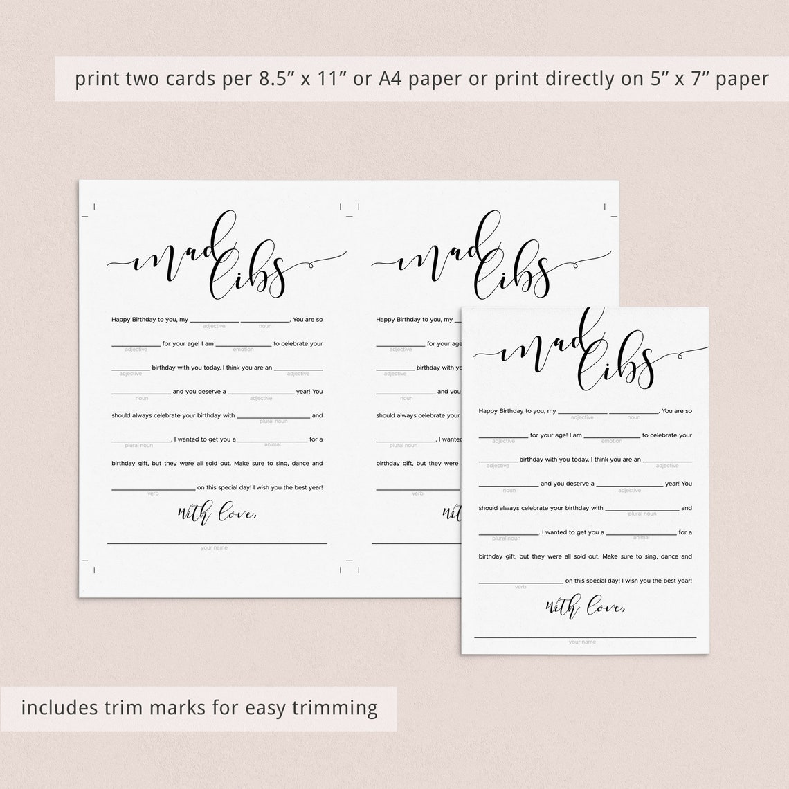 Funny Birthday Mad Libs Game Printable Bday Games for Adults and Kids