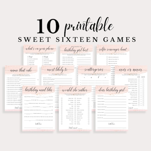 Sweet 16 Games Sweet Sixteen Birthday Games Printable 16th Etsy