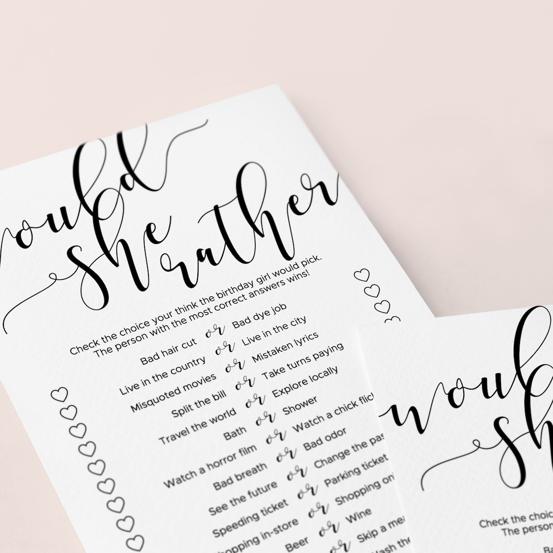 Birthday Would She Rather Game Printable Womens Birthday Game Ideas ...