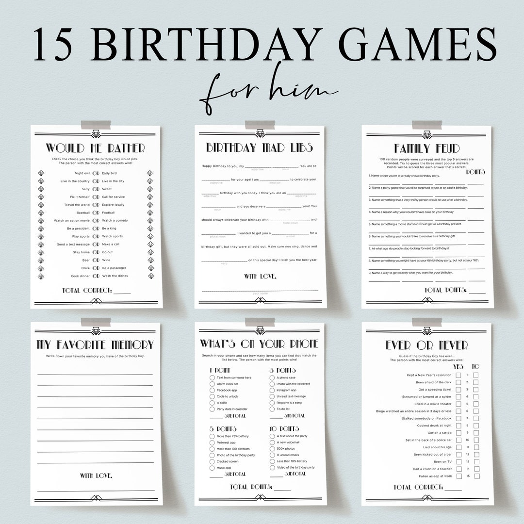 Gatsby Birthday Games Printable Art Deco Birthday Party Games for Him ...